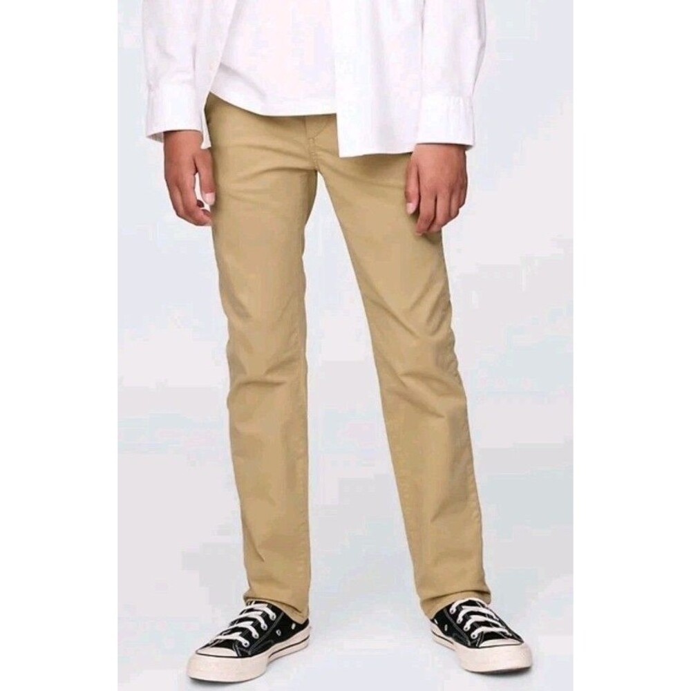 NEW GAP Kids Lived-In Flat Front Chino Pants New British Khaki Uniform 16 Husky